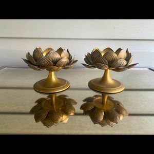 Vintage Brass Lotus Candle Holders